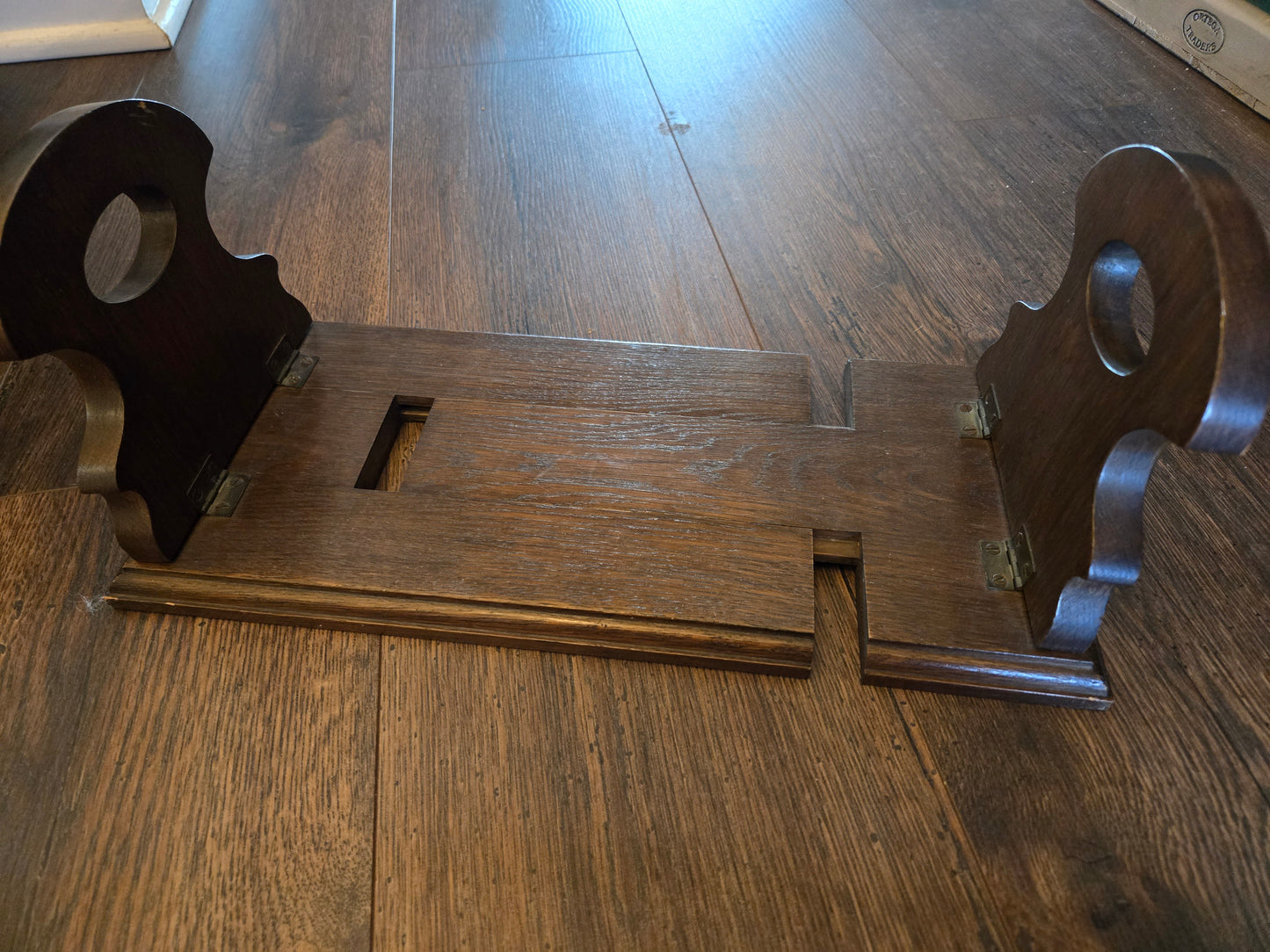 Vintage Hand Carved Wood Expandable Book Shelf w/ Rack Ends