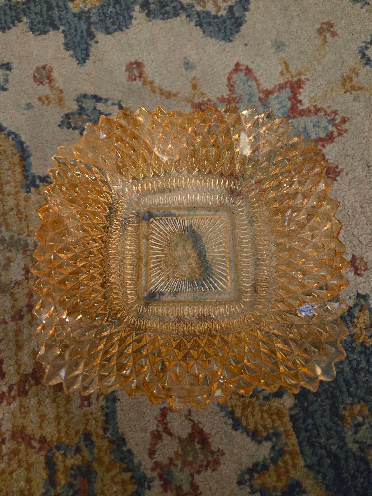 VINTAGE | Amber Glass Westmoreland English Hobnail Ruffled Rim Candy Dish | Trinket Dish | 7" Square