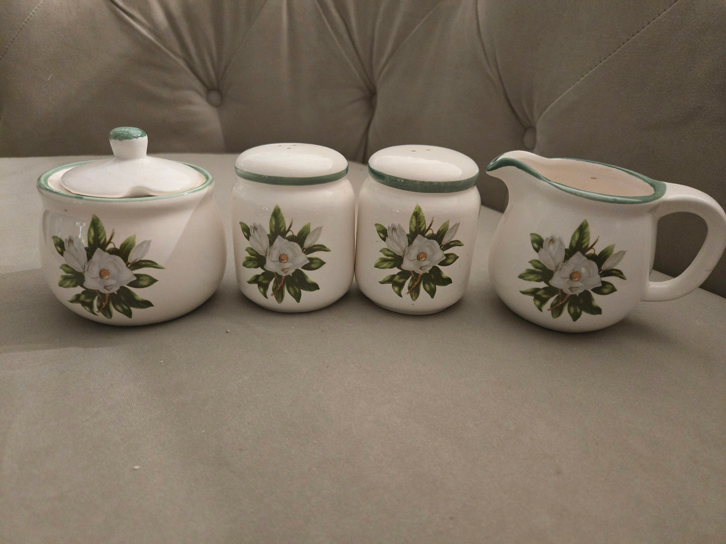 Vintage Magnolia Salt & Pepper, Cream &Sugar set