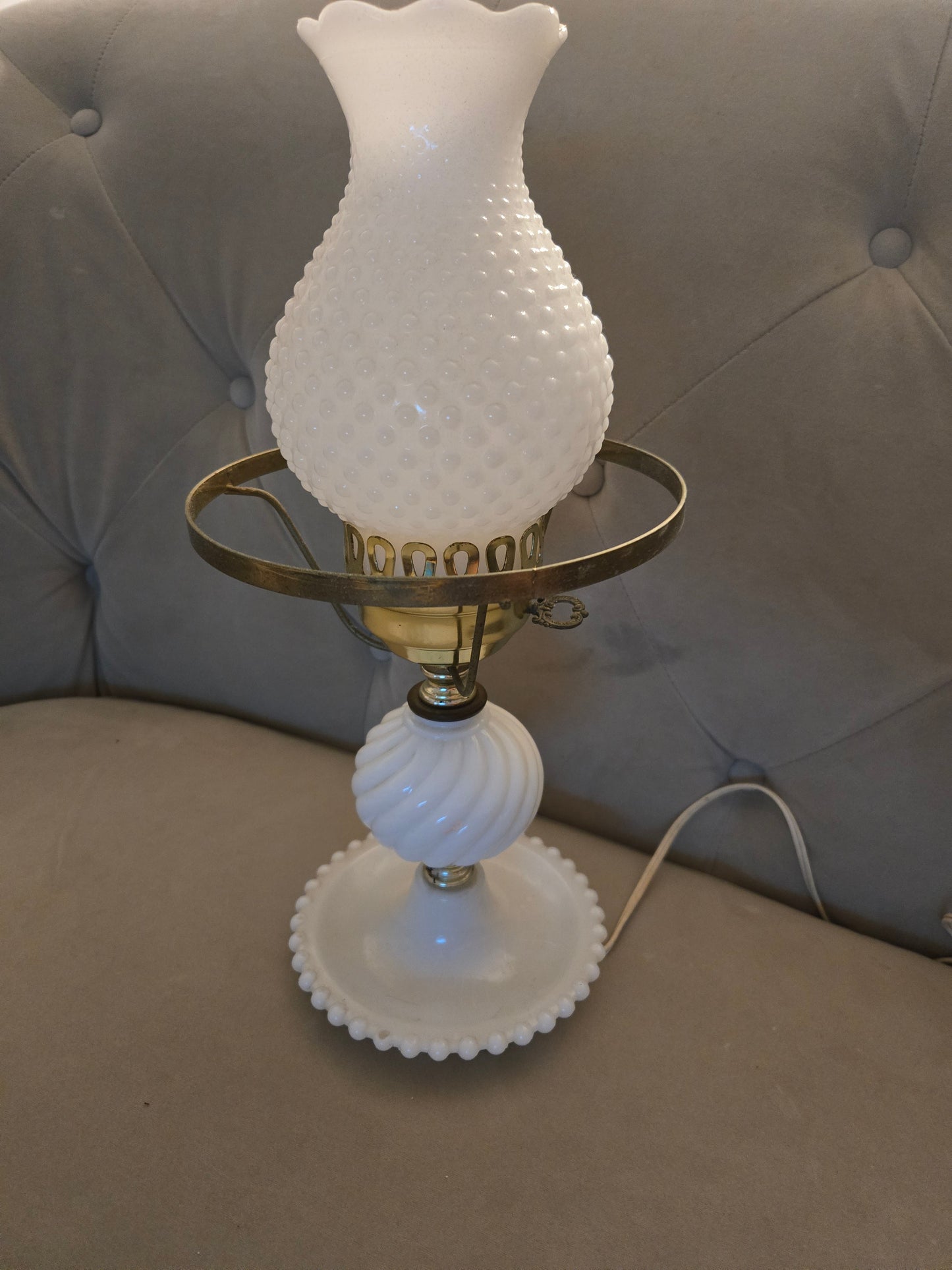 Hobnail Milk Glass Lamp