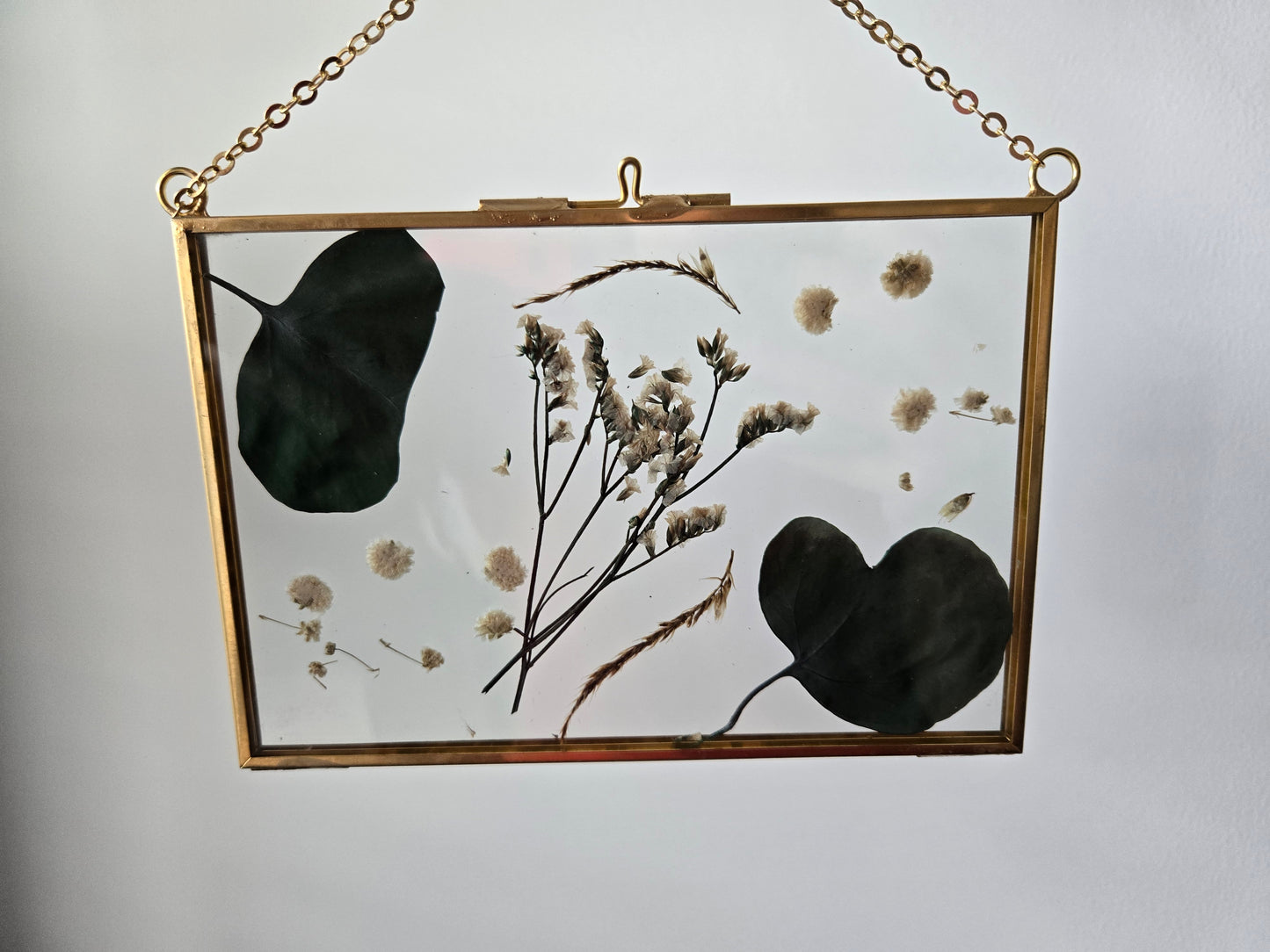 White and Green 6x4.5 Pressed Flower Suncatcher