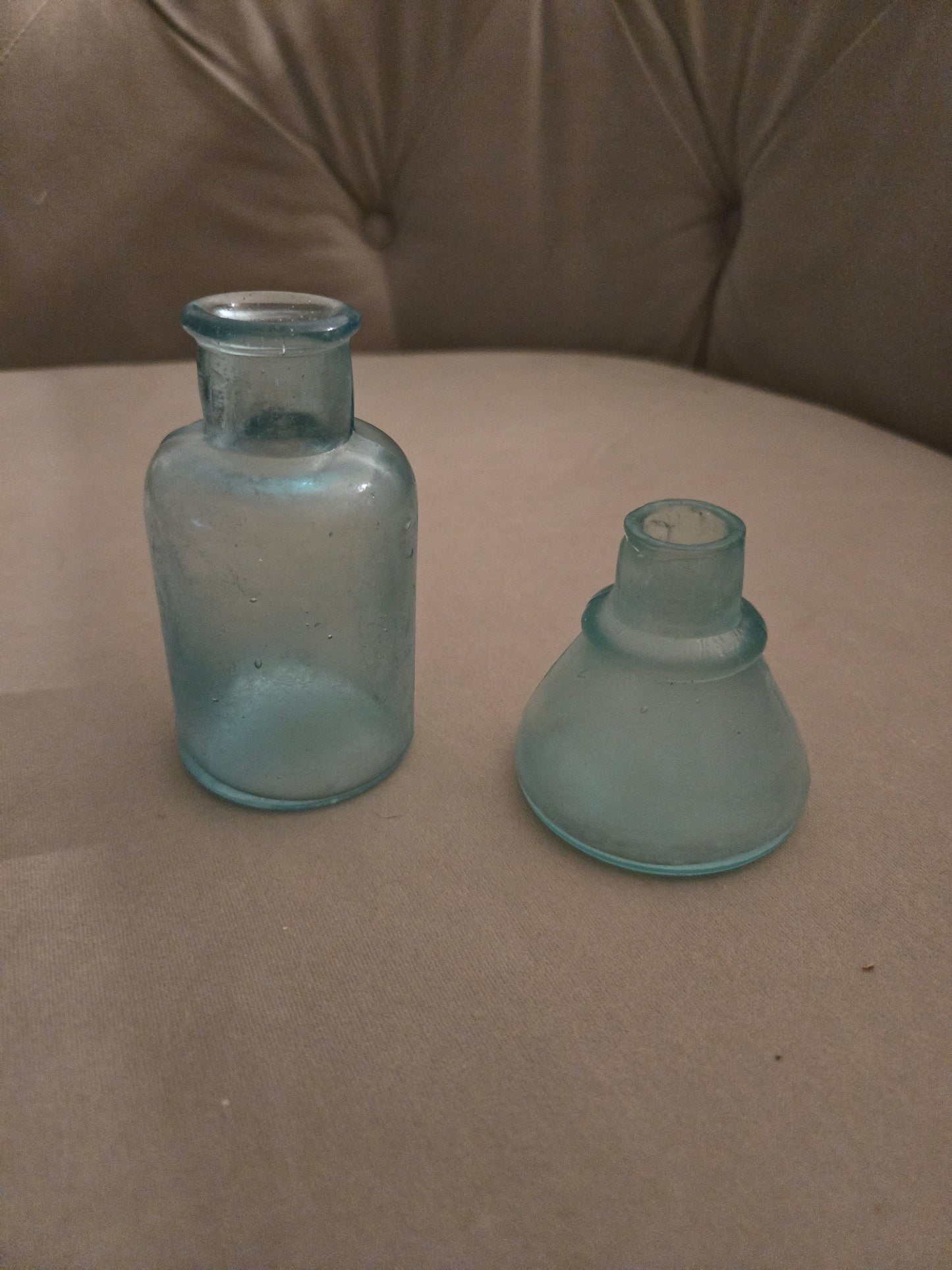 Frosted Blue Victorian Apocithery Bottles (2)