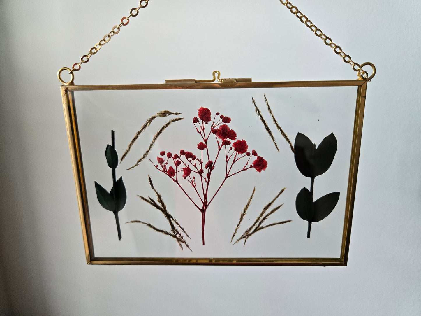 Pink and Green 6x4.5 Pressed Flower Suncatcher