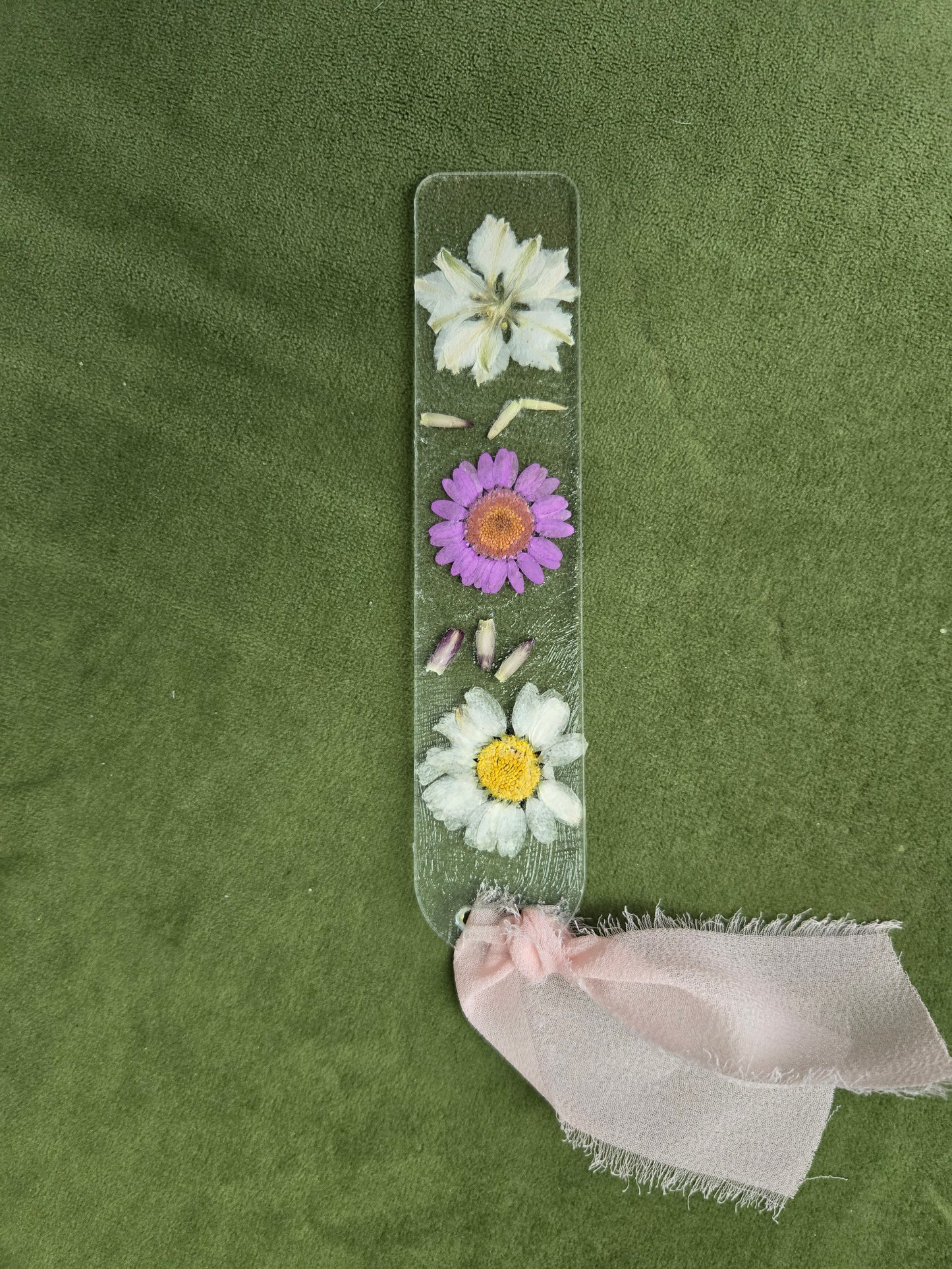 Purple and White Pressed Flower Bookmark