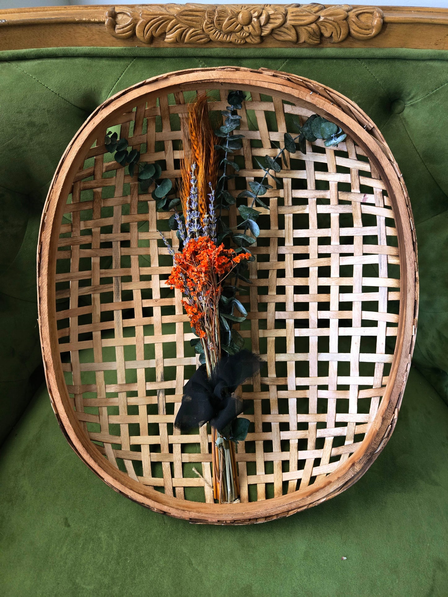Wicker Basket and Dried Floral Wall Hanging