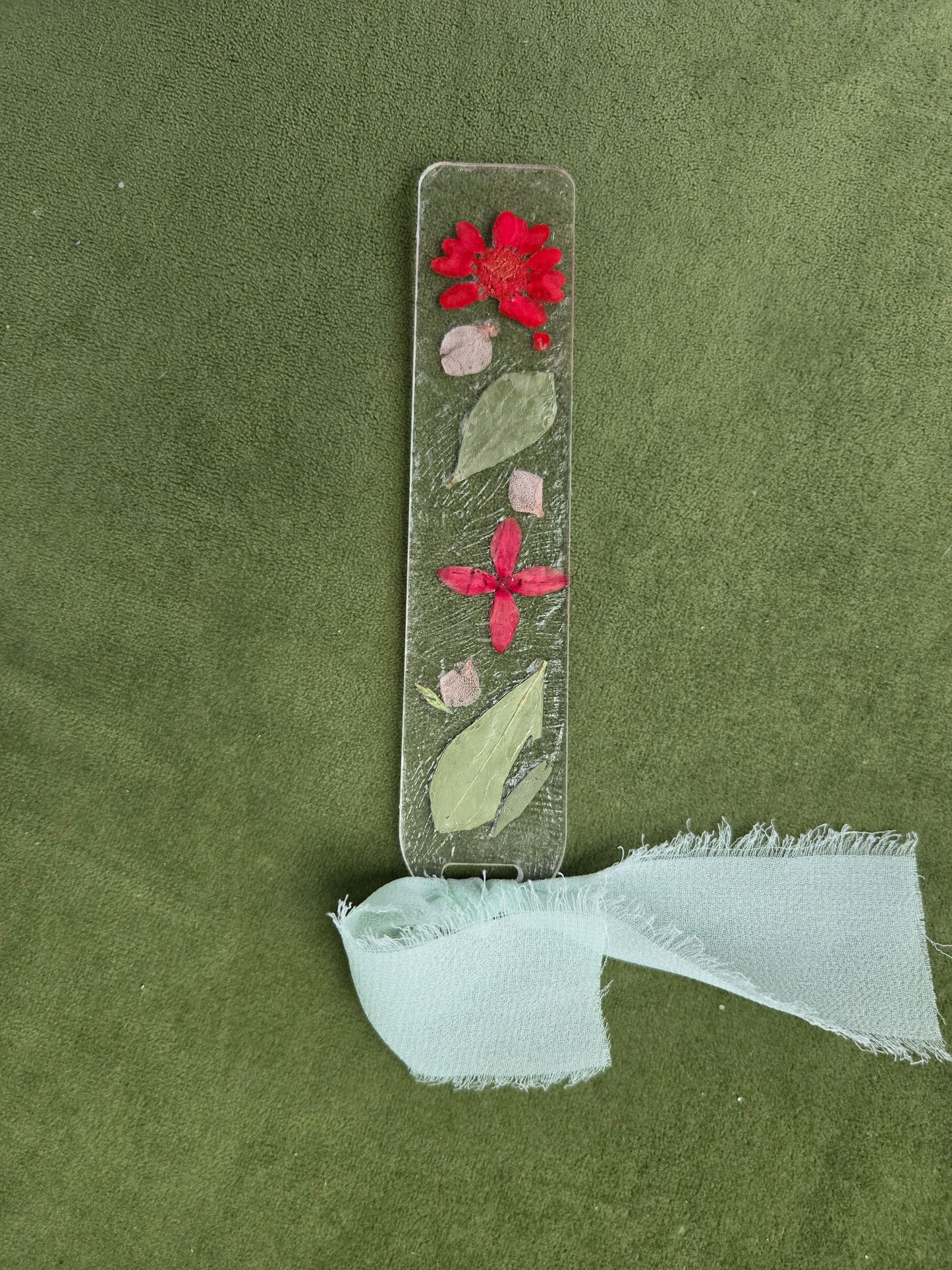 Red and Green Pressed Flower Suncatcher