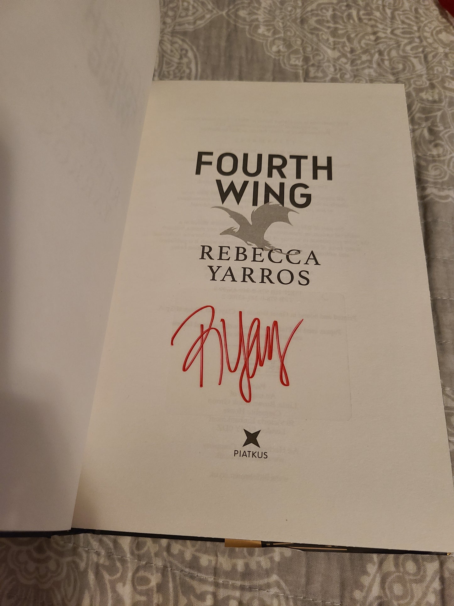 SIGNED Waterstones Edition Fourth Wing by Rebecca Yarros