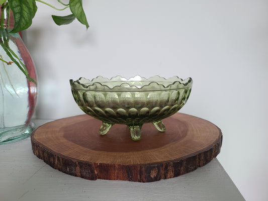 Fenton Art Glass Green Thumbprint Colonial Oval Candy Dish