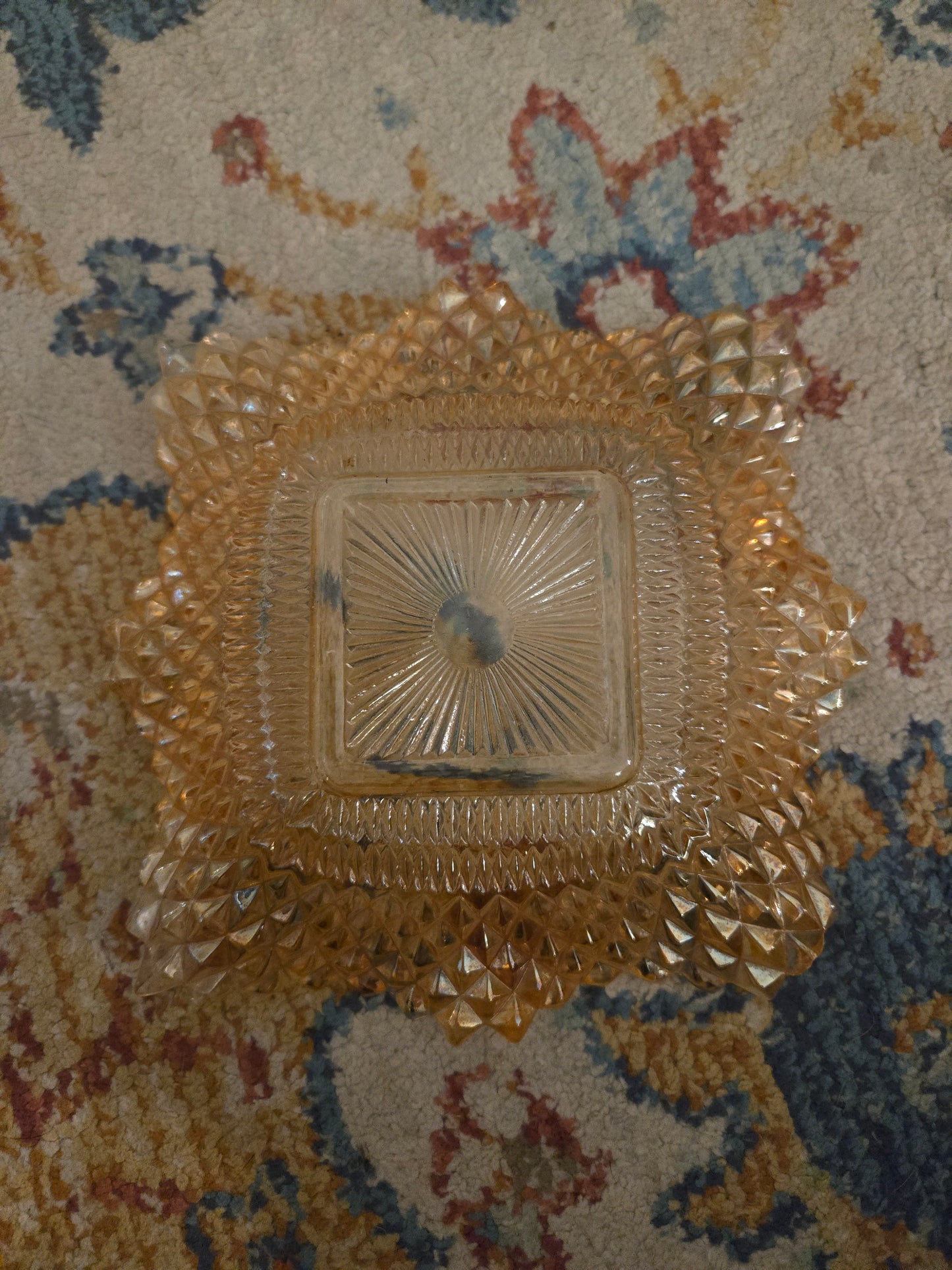 VINTAGE | Amber Glass Westmoreland English Hobnail Ruffled Rim Candy Dish | Trinket Dish | 7" Square