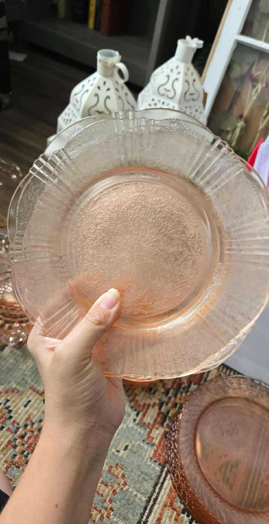 6 Medium Plates Pink Depression Glass