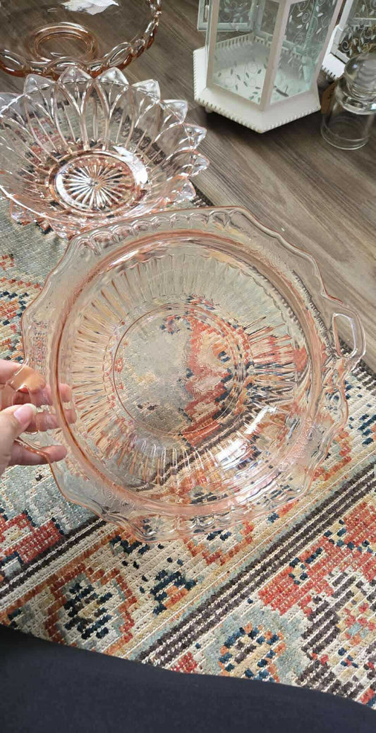 Pink Depression Glass Serving Bowl