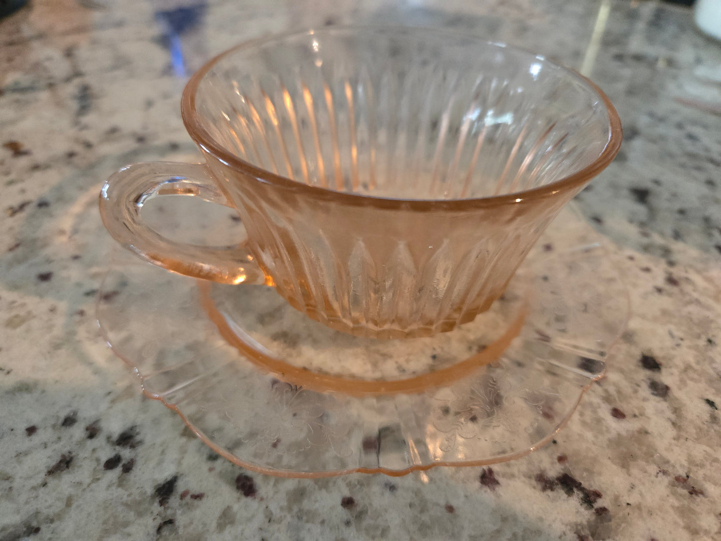 Pink Depression Glass and Saucer