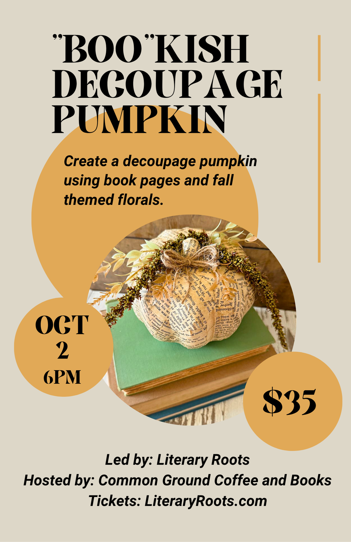 Bookish Decoupage Pumpkin Workshop @ Common Ground Coffee and Books
