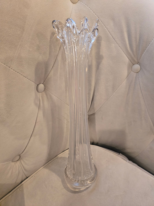 Vintage Clear Glass Fluted Swung Finger Vase w/ Starburst Base - 14” 8 Finger
