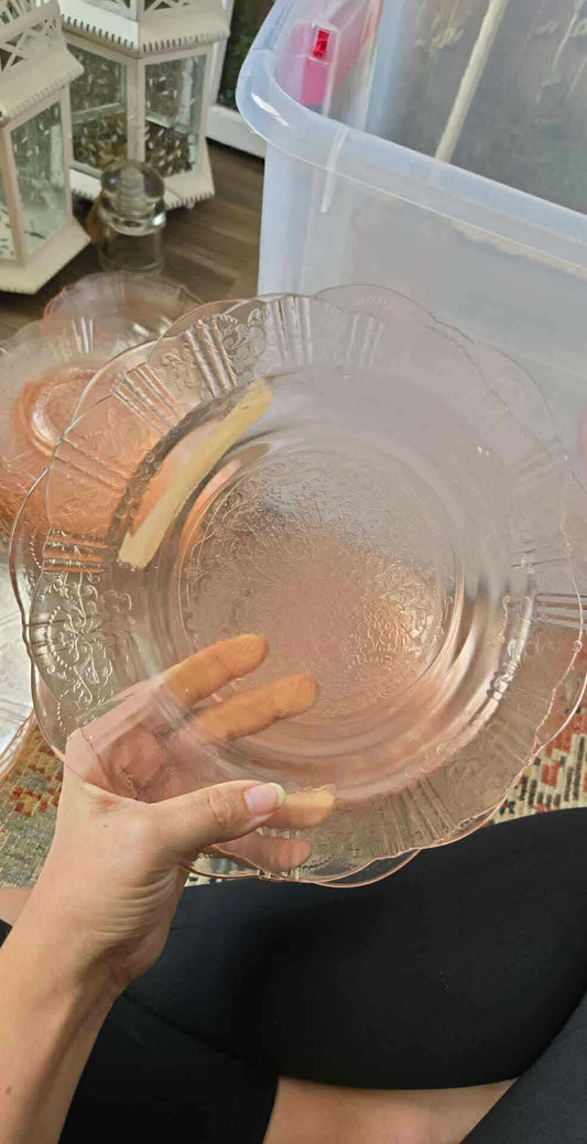 2 Large Pink Depression Glass Plates