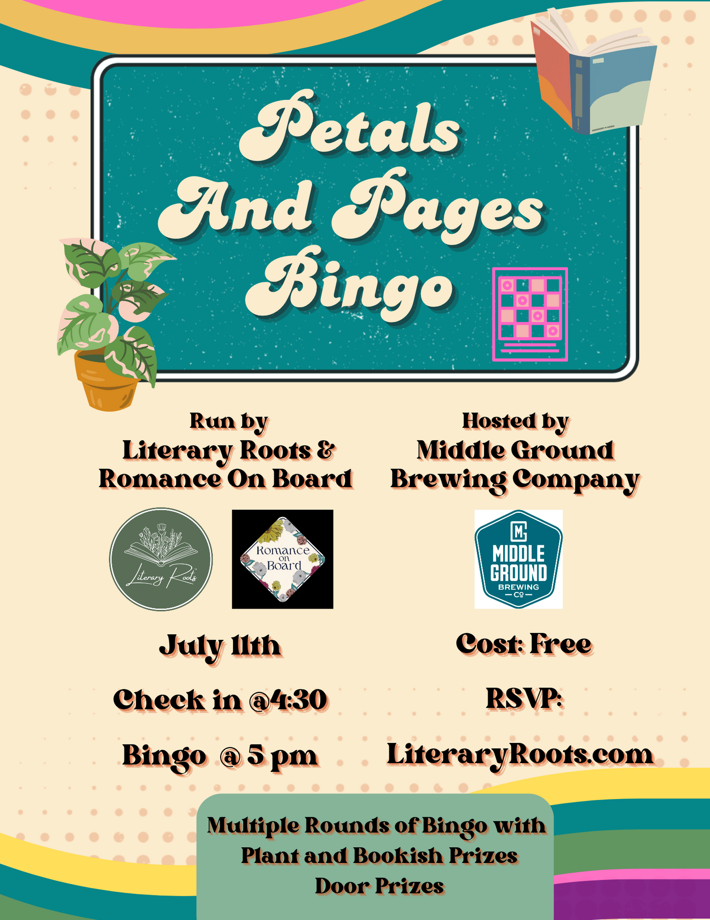 Petals and Pages Bingo Night: @Middle Ground Brewing Company: July 11th Check-in @4:30pm