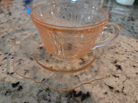 Pink Depression Glass Teac Cup and Saucer