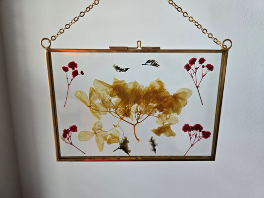 Yellow and Pink 6x4.5 Pressed Flower Suncatcher