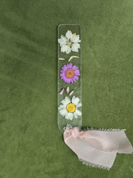Purple and White Pressed Flower Bookmark