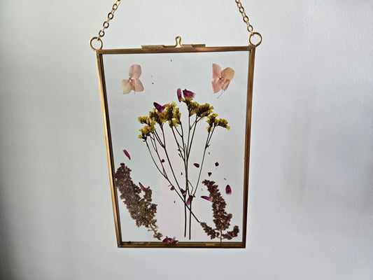 Yellow and Peach 6x4.5 Pressed Flower Suncatcher