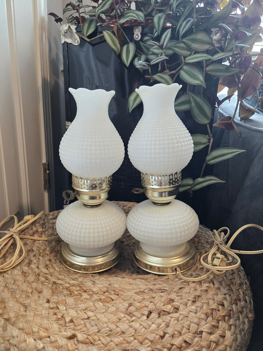 Antique Hobnail Milk Glass Table Lamps