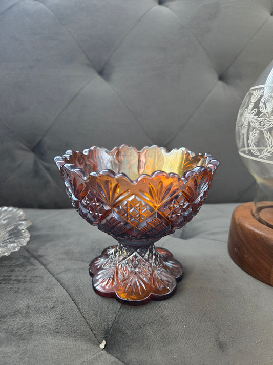 4' Millersburg Carnival Glass "Diamond and Fan" Compote (Marigold)