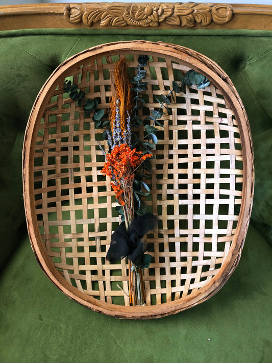 Wicker Basket and Dried Floral Wall Hanging