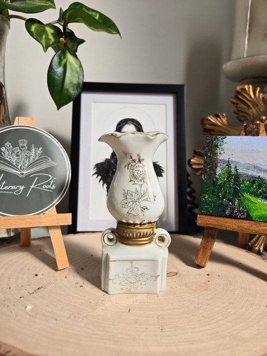 Vintage 50's Japan Porcelain Lantern Bud Vase White+Gold