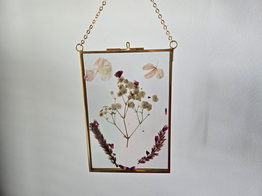 White and Peach 6x4.5 Pressed Flower Suncatcher